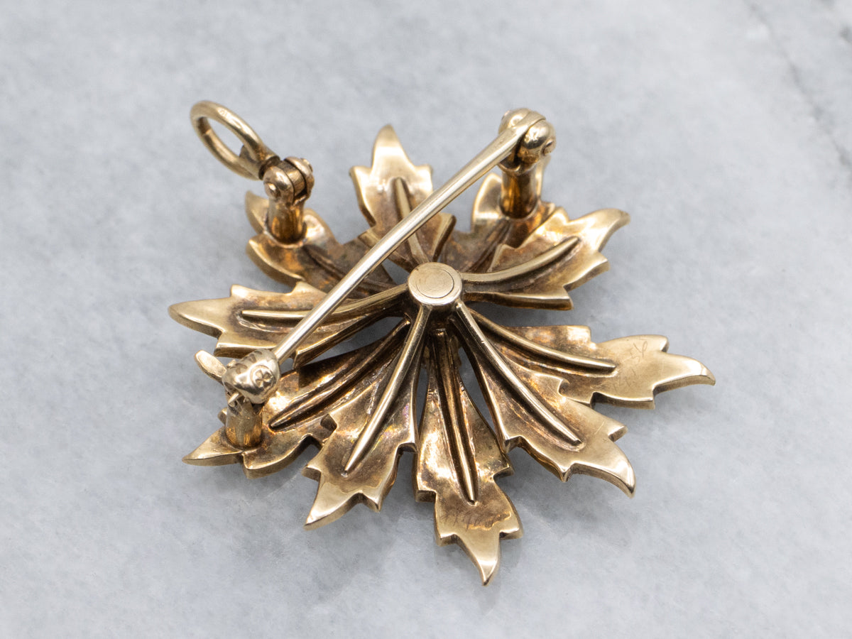 Victorian Old Mine Cut Diamond and Seed Pearl Blossom Pin or Pendant