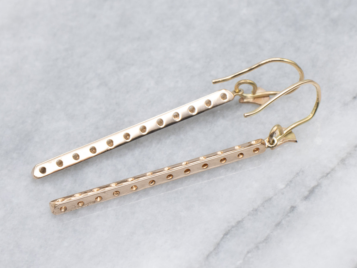 Two-Tone Gold Antique Seed Pearl Bar-Pin Conversion Drop Earrings