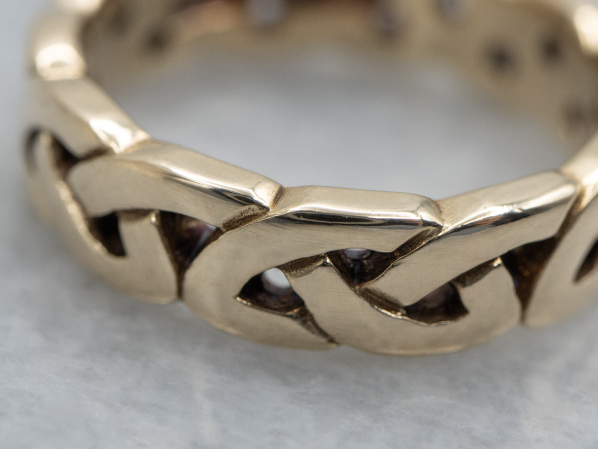 Pierced Yellow Gold Braided Knot-Patterned Band