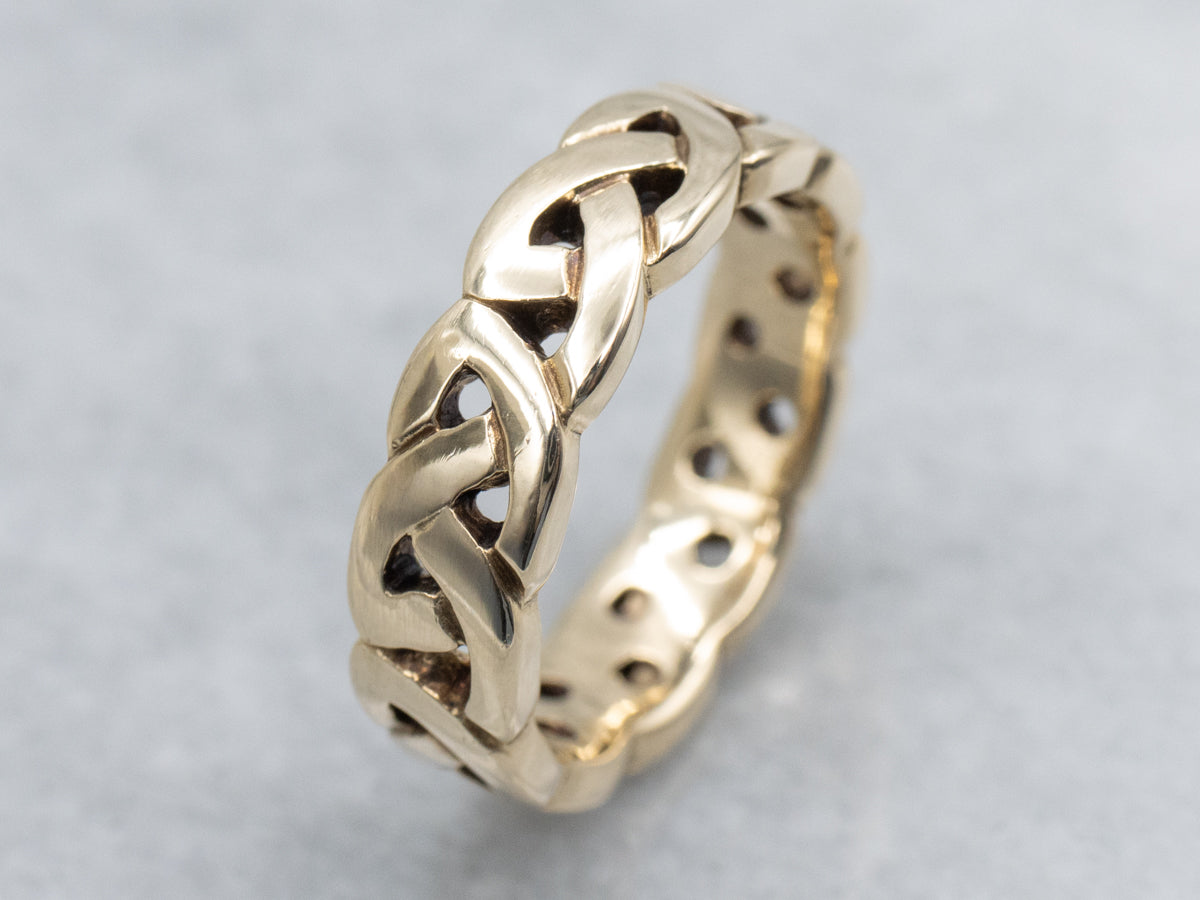 Pierced Yellow Gold Braided Knot-Patterned Band