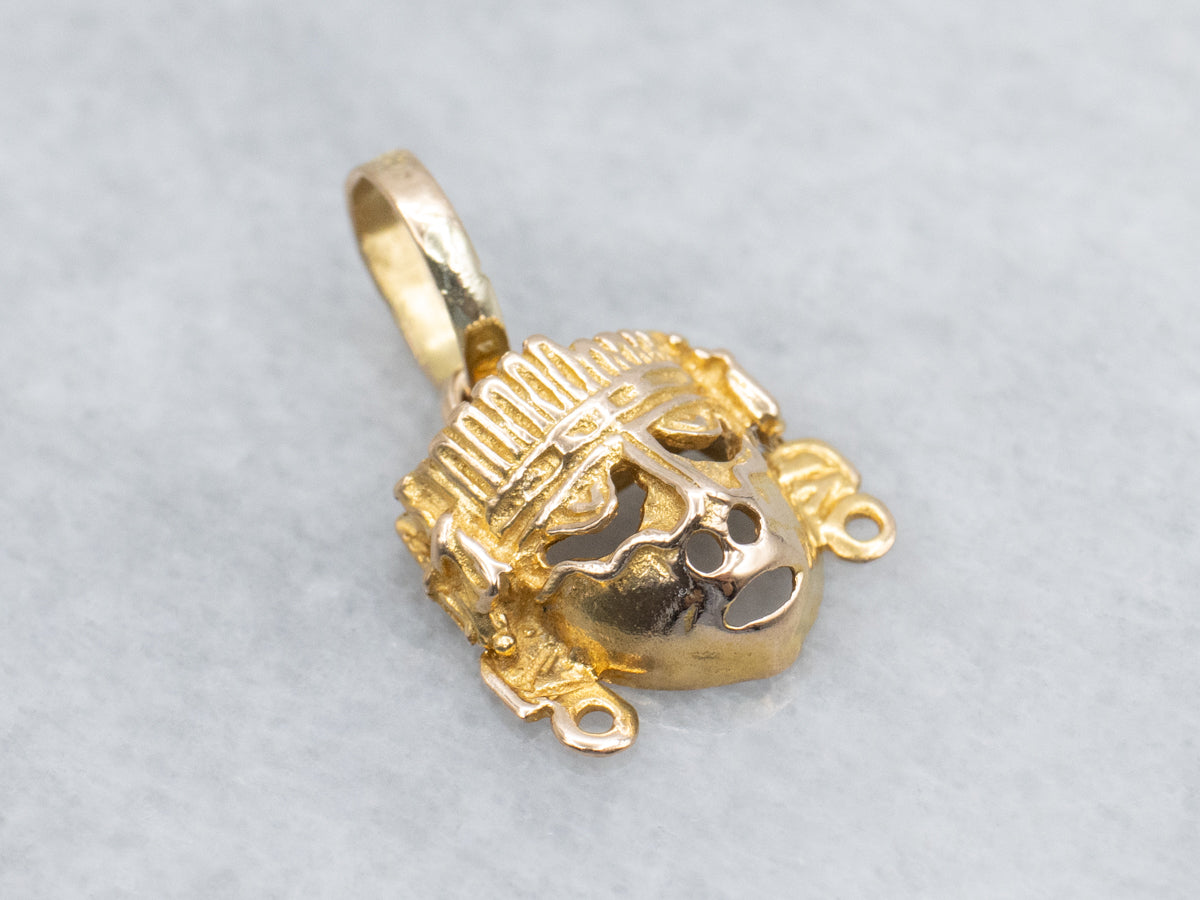 Aztec God Xipe Totec Yellow Gold Mask Charm