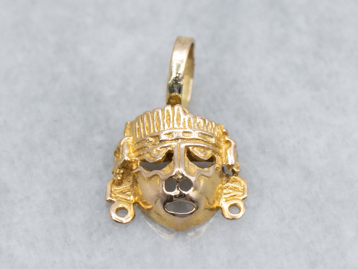 Aztec God Xipe Totec Yellow Gold Mask Charm