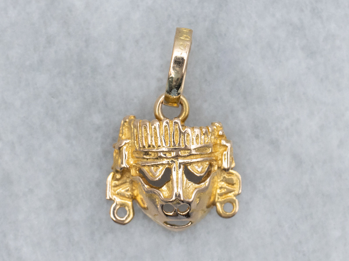 Aztec God Xipe Totec Yellow Gold Mask Charm