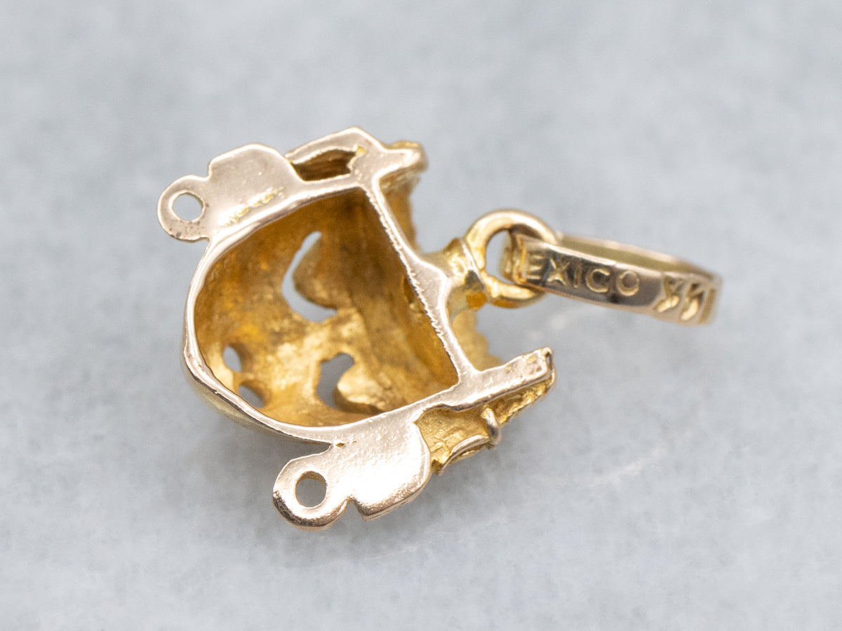 Aztec God Xipe Totec Yellow Gold Mask Charm