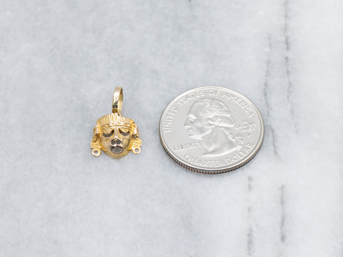 Aztec God Xipe Totec Yellow Gold Mask Charm