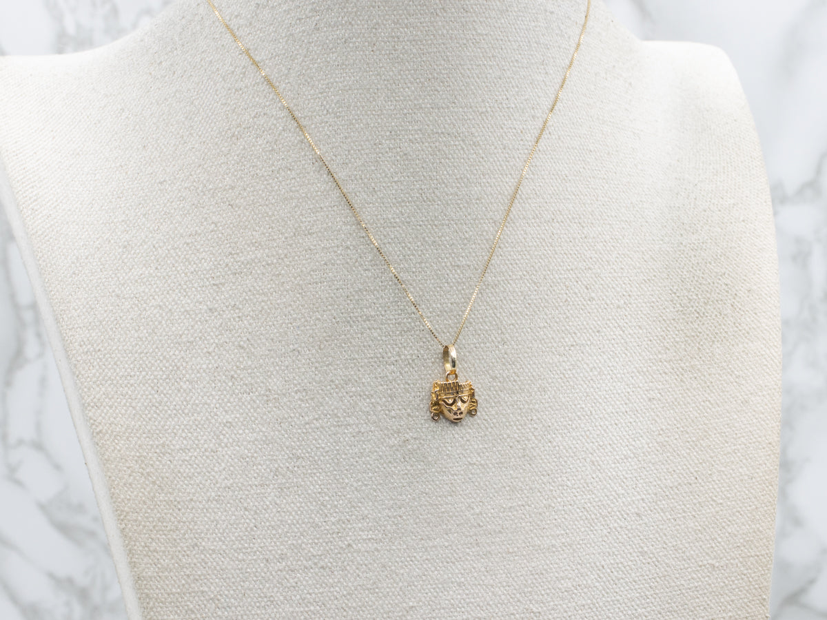Aztec God Xipe Totec Yellow Gold Mask Charm
