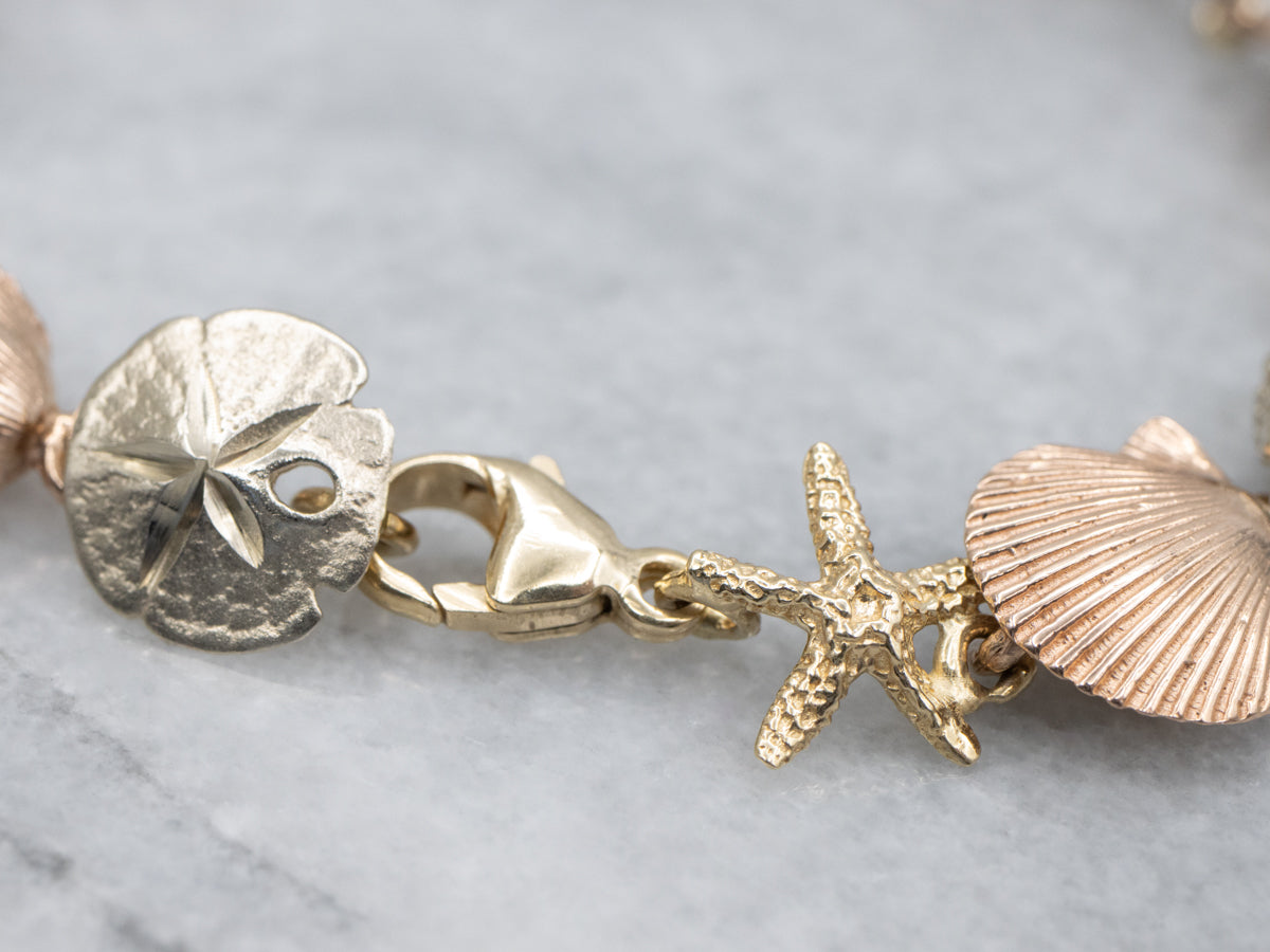 Tri-Color Gold Detailed Sea Shell Link Bracelet