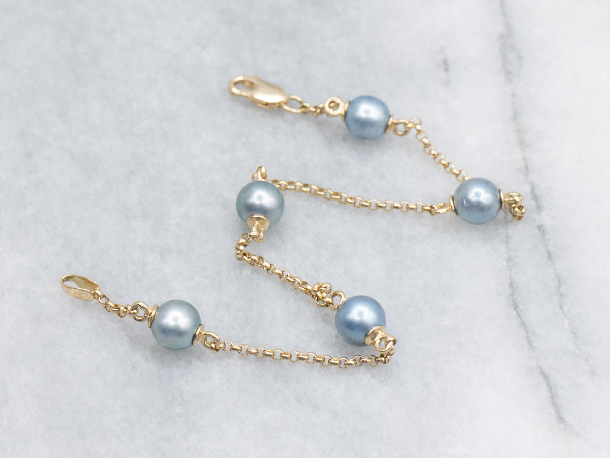 Blue-Grey Pearl Station-Link Bracelet