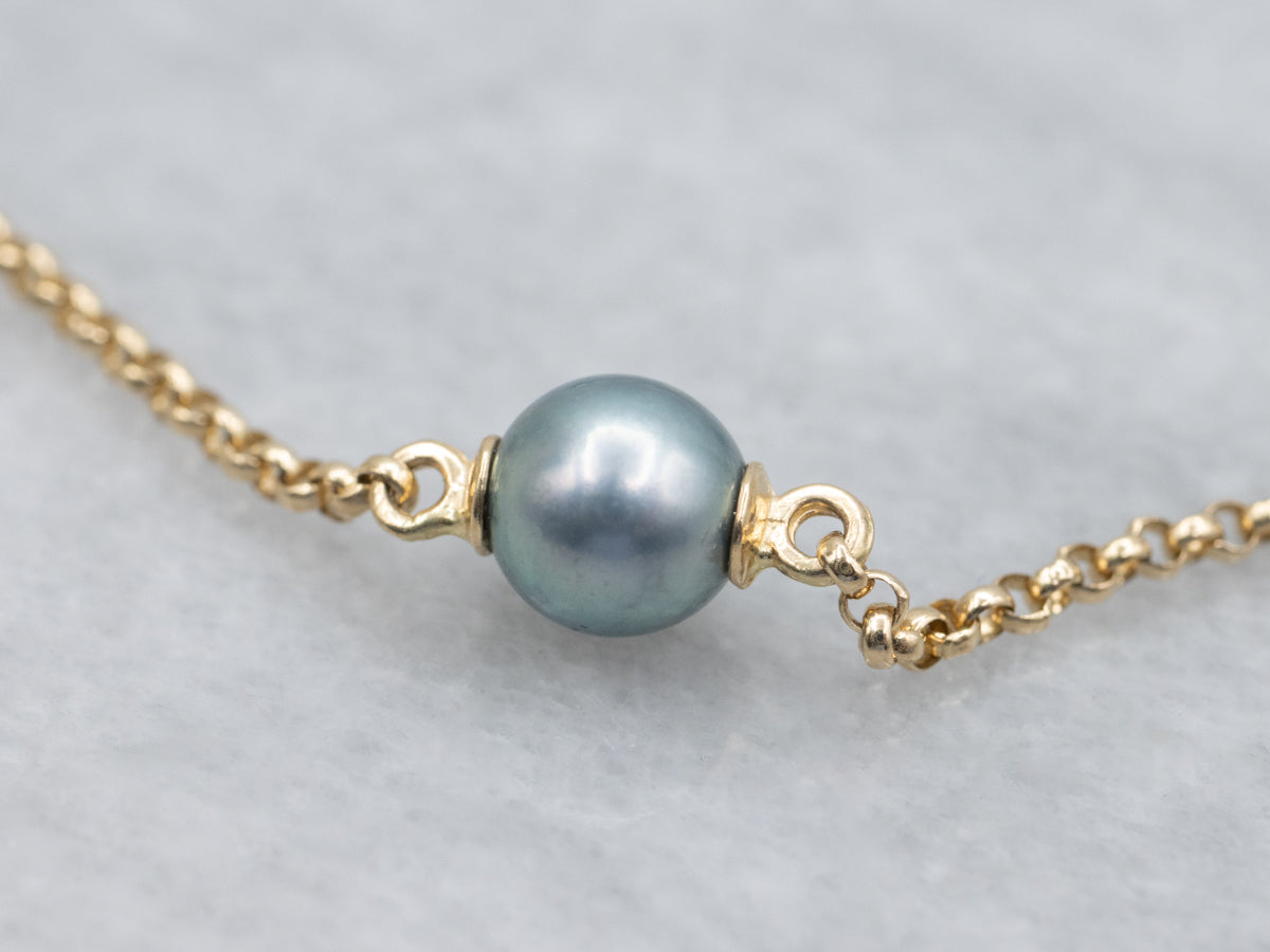 Blue-Grey Pearl Station-Link Bracelet