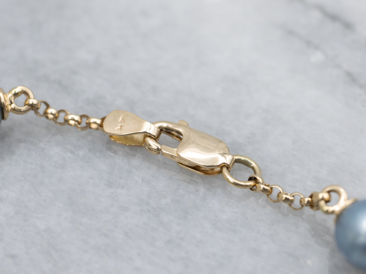 Blue-Grey Pearl Station-Link Bracelet
