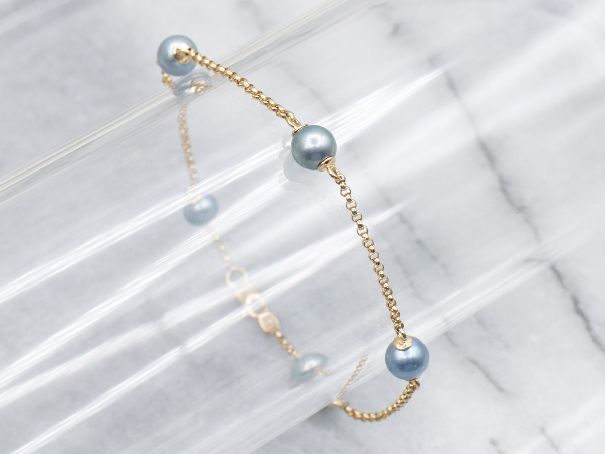 Blue-Grey Pearl Station-Link Bracelet