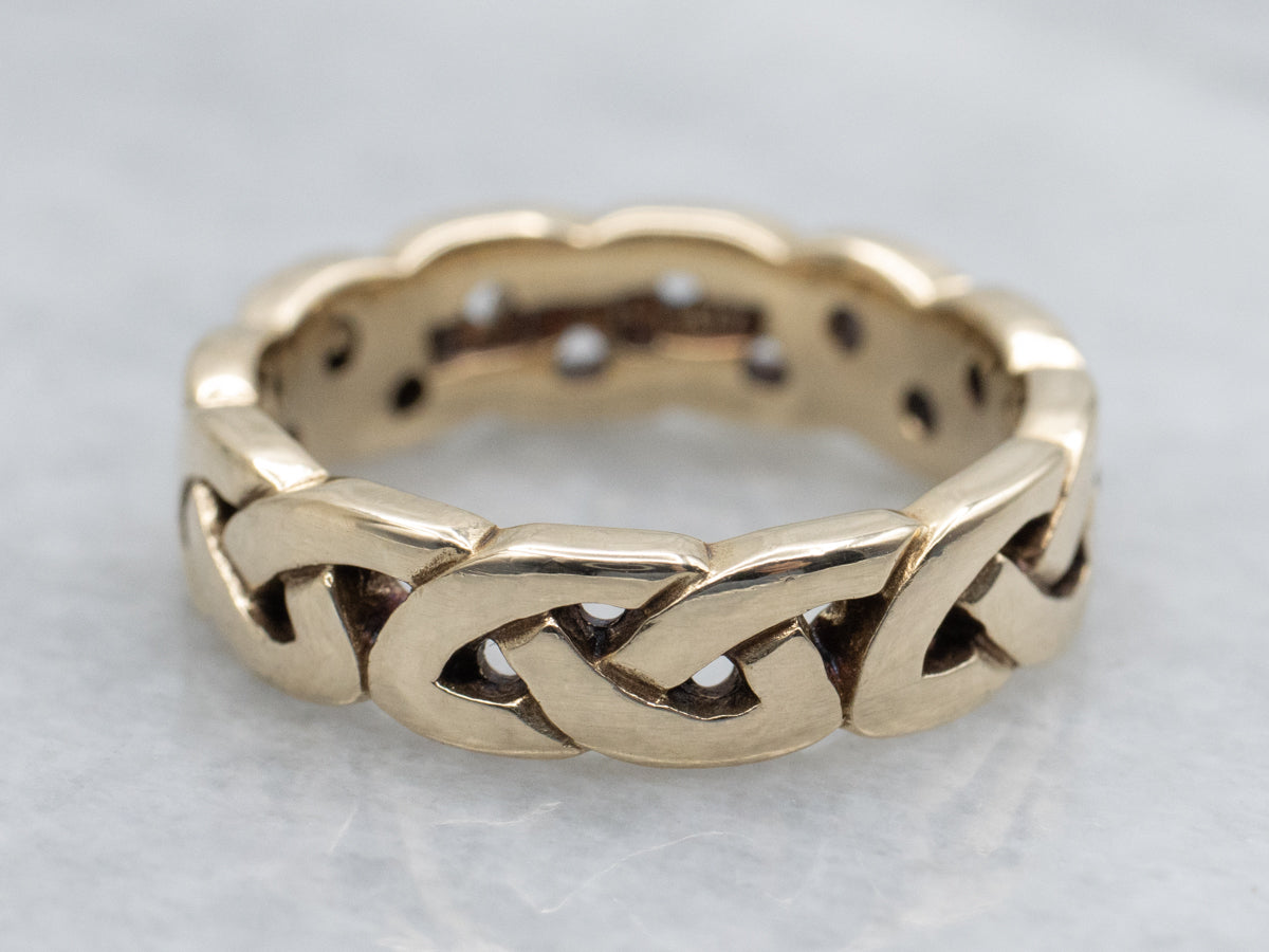 Pierced Yellow Gold Braided Knot-Patterned Band