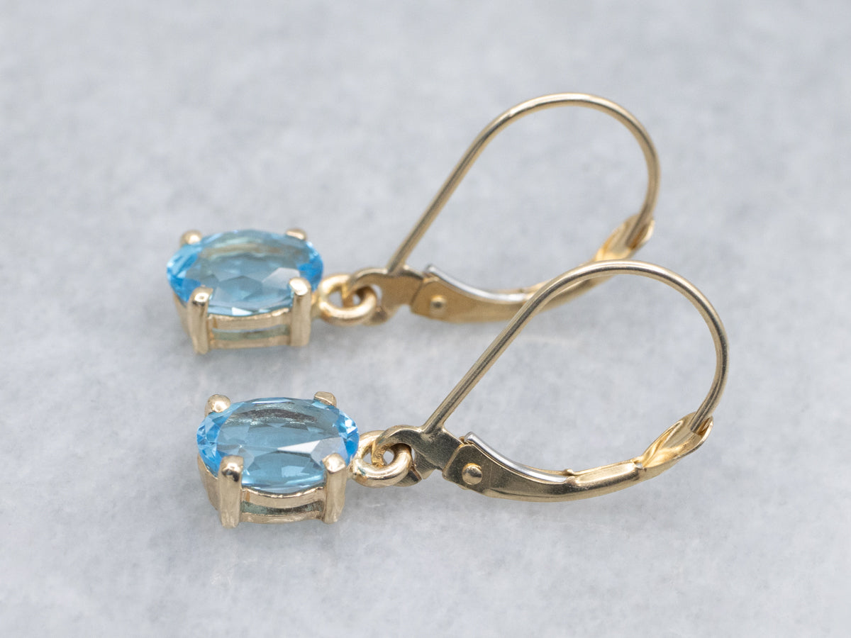 Oval-Cut Blue Topaz Yellow Gold Gemstone Drop Earrings