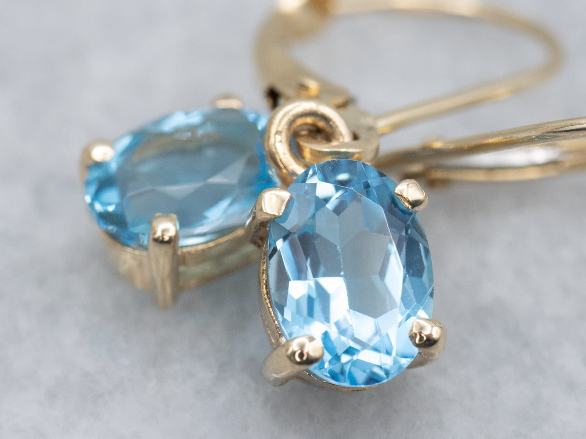 Oval-Cut Blue Topaz Yellow Gold Gemstone Drop Earrings