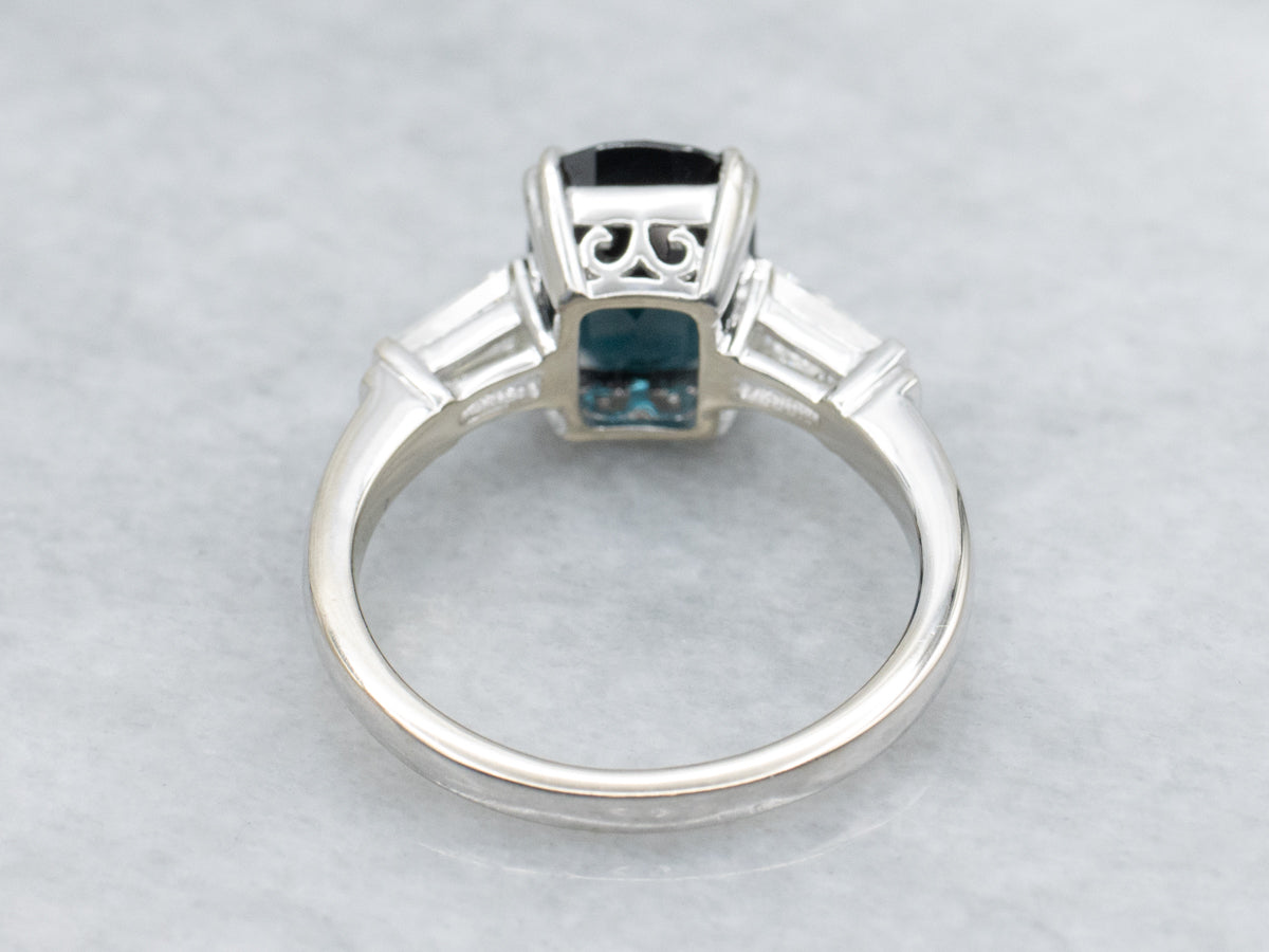 Cushion Cut Blue Spinel and Diamond Accent White Gold Ring