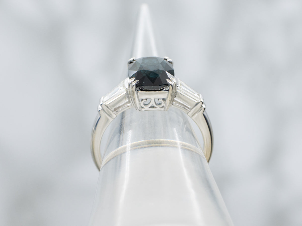 Cushion Cut Blue Spinel and Diamond Accent White Gold Ring