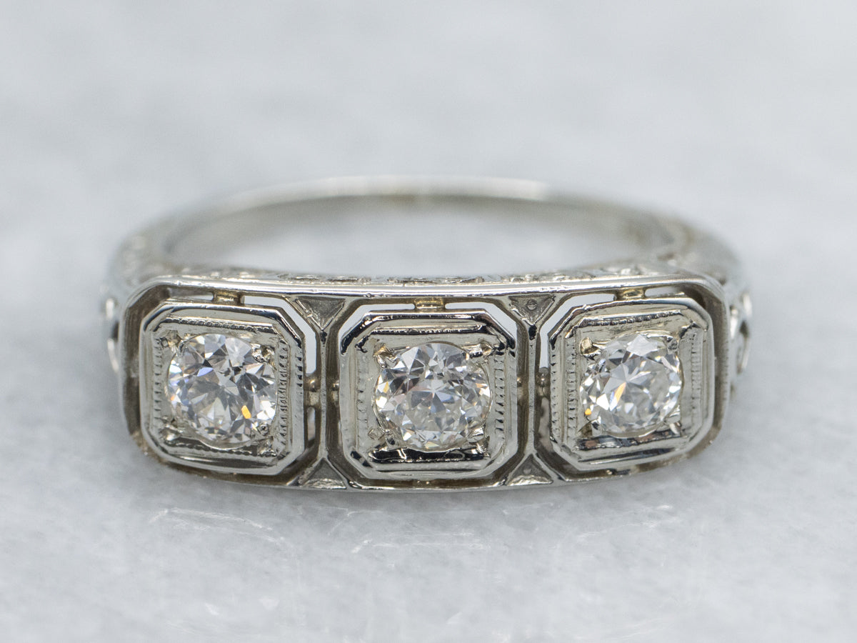 Later Art Deco Three Stone Diamond Ring