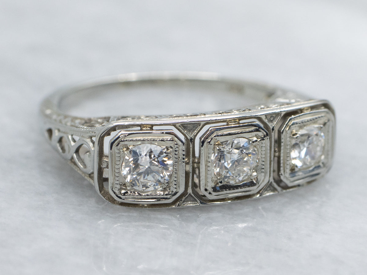 Later Art Deco Three Stone Diamond Ring