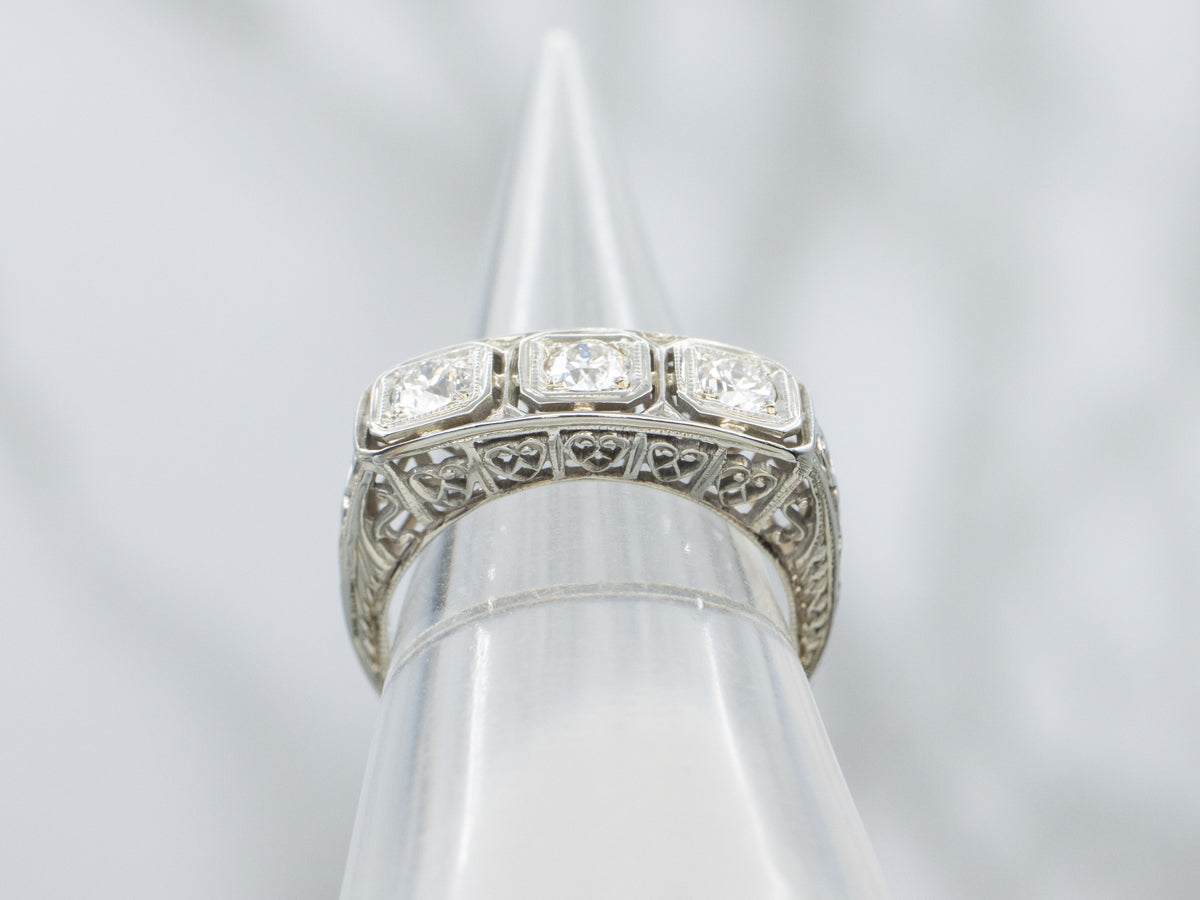 Later Art Deco Three Stone Diamond Ring