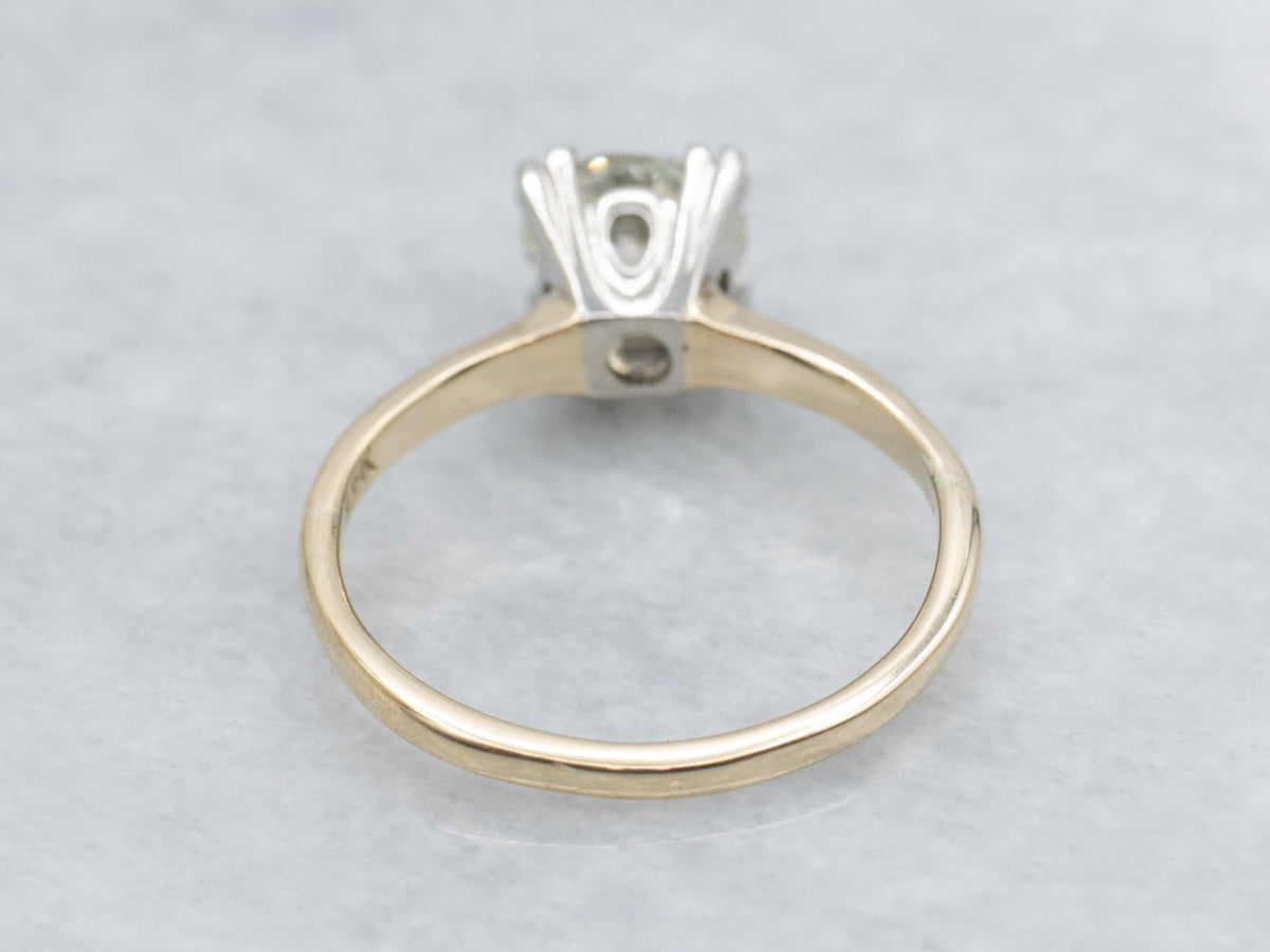 Old Mine Cut Diamond Two-Tone Gold Solitaire Engagement Ring