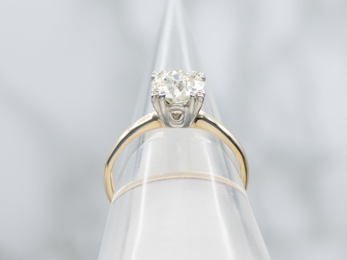 Old Mine Cut Diamond Two-Tone Gold Solitaire Engagement Ring