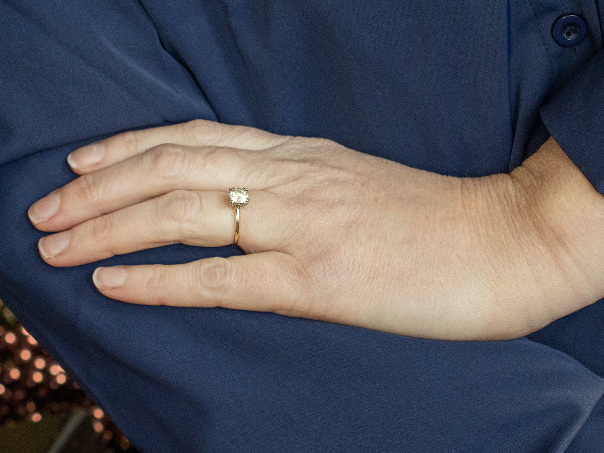 Old Mine Cut Diamond Two-Tone Gold Solitaire Engagement Ring