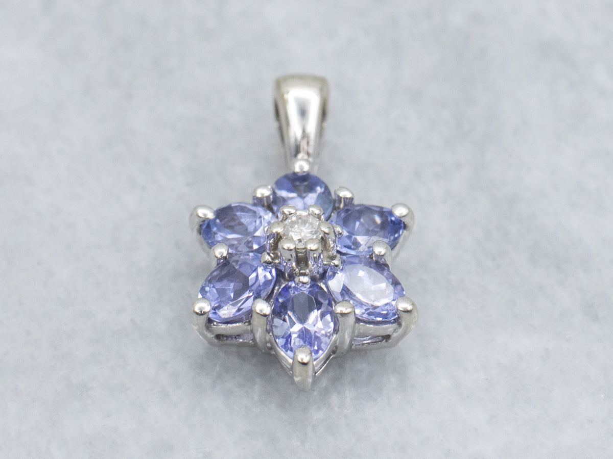 Sweet Tanzanite and Diamond White Gold Flower Pendant