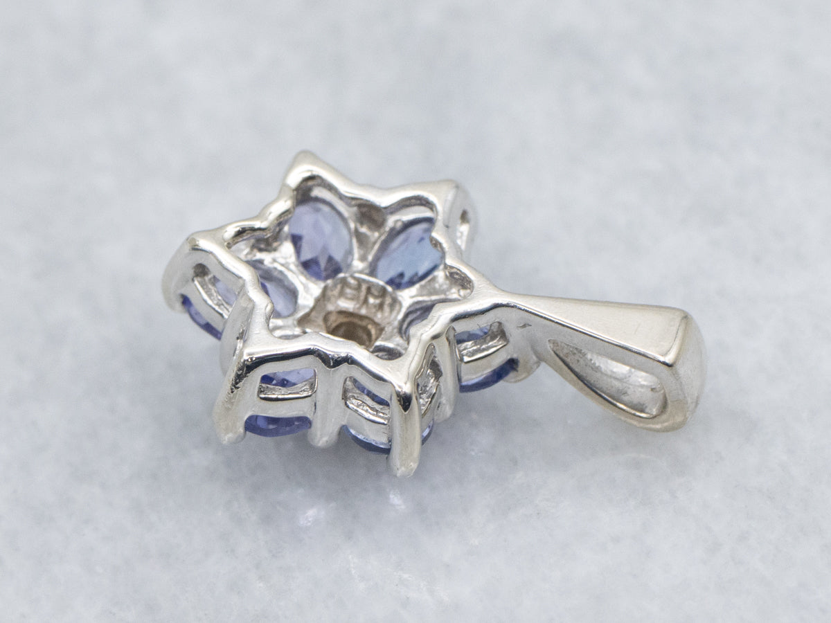 Sweet Tanzanite and Diamond White Gold Flower Pendant