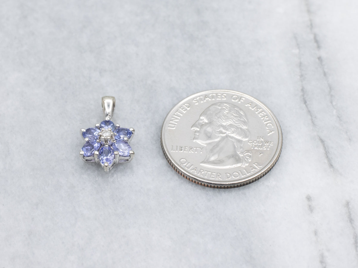 Sweet Tanzanite and Diamond White Gold Flower Pendant