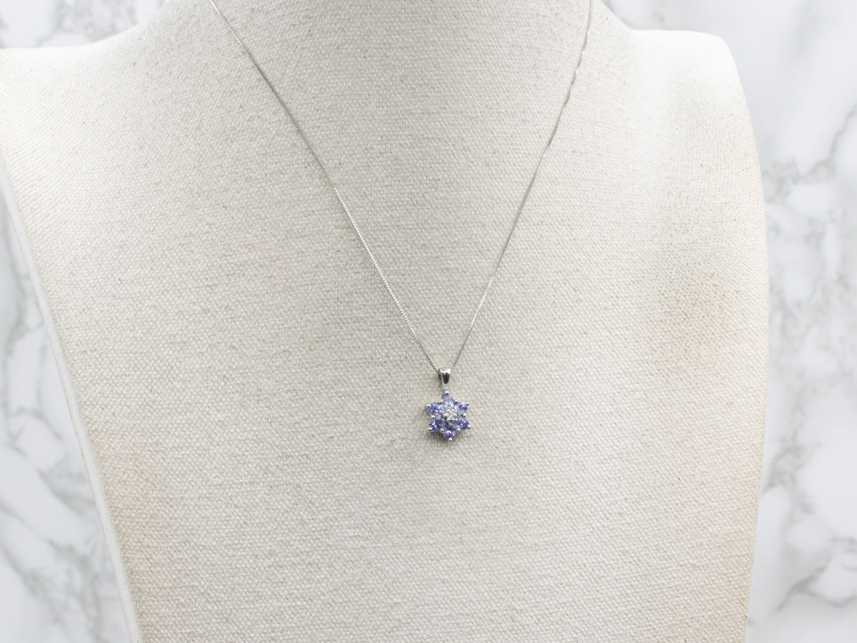 Sweet Tanzanite and Diamond White Gold Flower Pendant