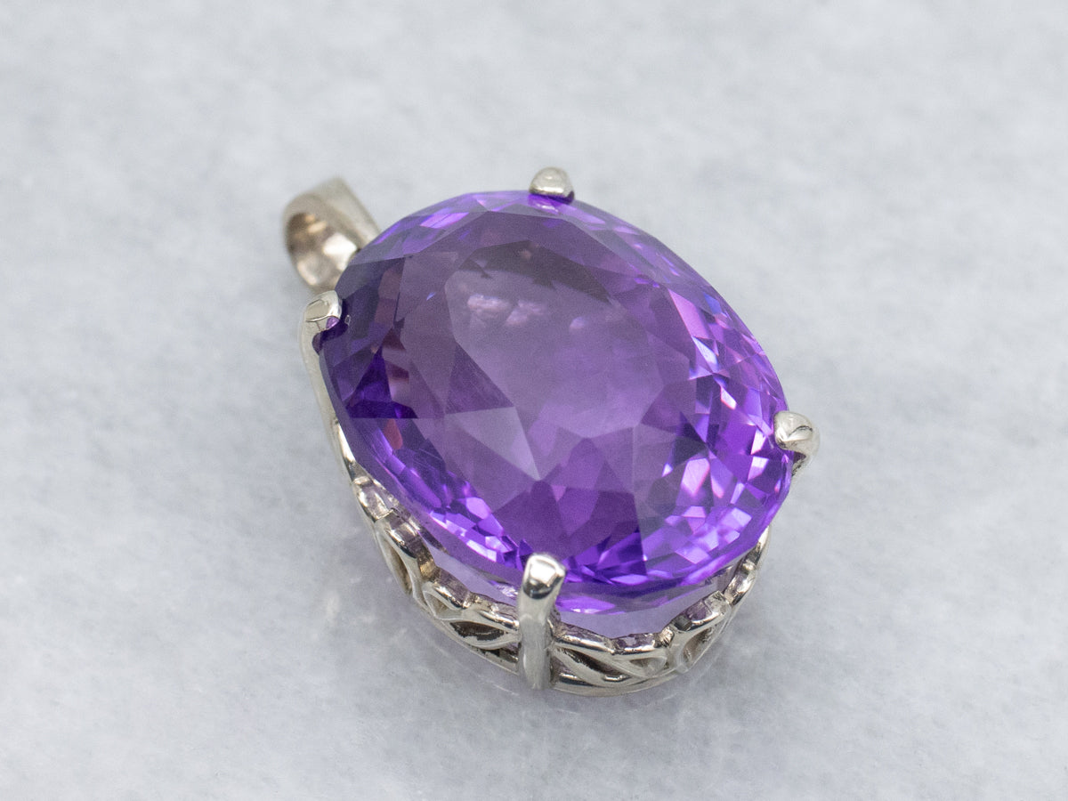 Oval-Cut Amethyst White Gold Cocktail Pendant