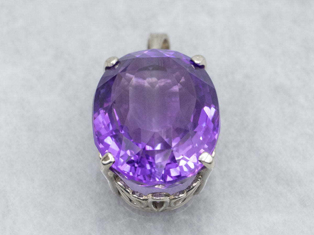 Oval-Cut Amethyst White Gold Cocktail Pendant