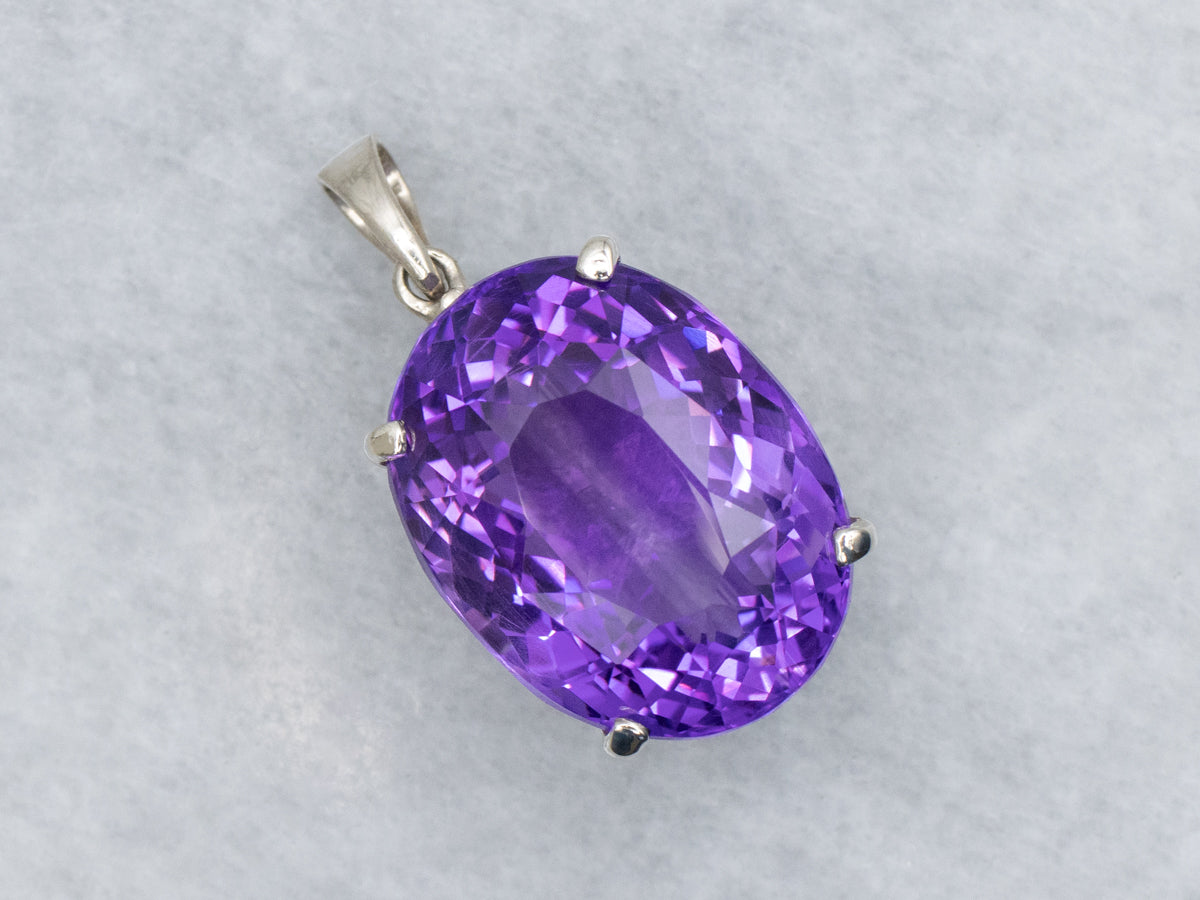 Oval-Cut Amethyst White Gold Cocktail Pendant