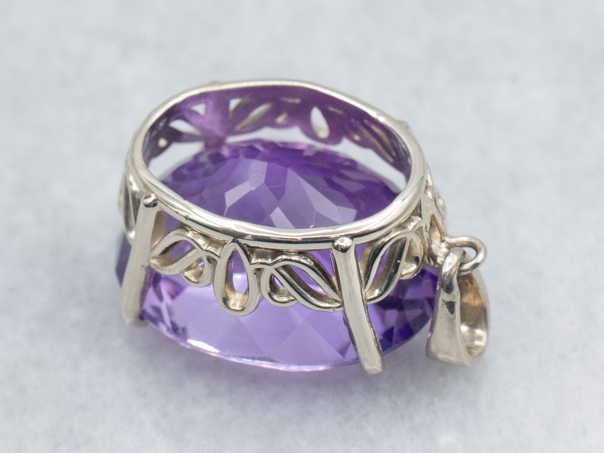 Oval-Cut Amethyst White Gold Cocktail Pendant
