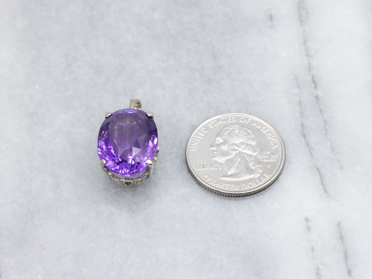 Oval-Cut Amethyst White Gold Cocktail Pendant