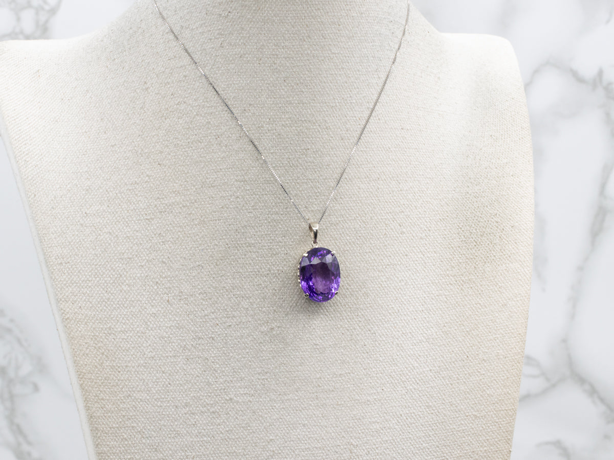 Oval-Cut Amethyst White Gold Cocktail Pendant