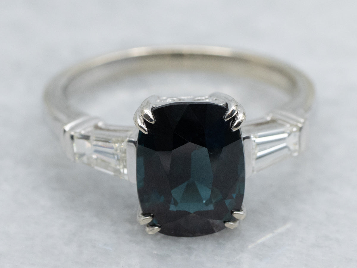 Cushion Cut Blue Spinel and Diamond Accent White Gold Ring