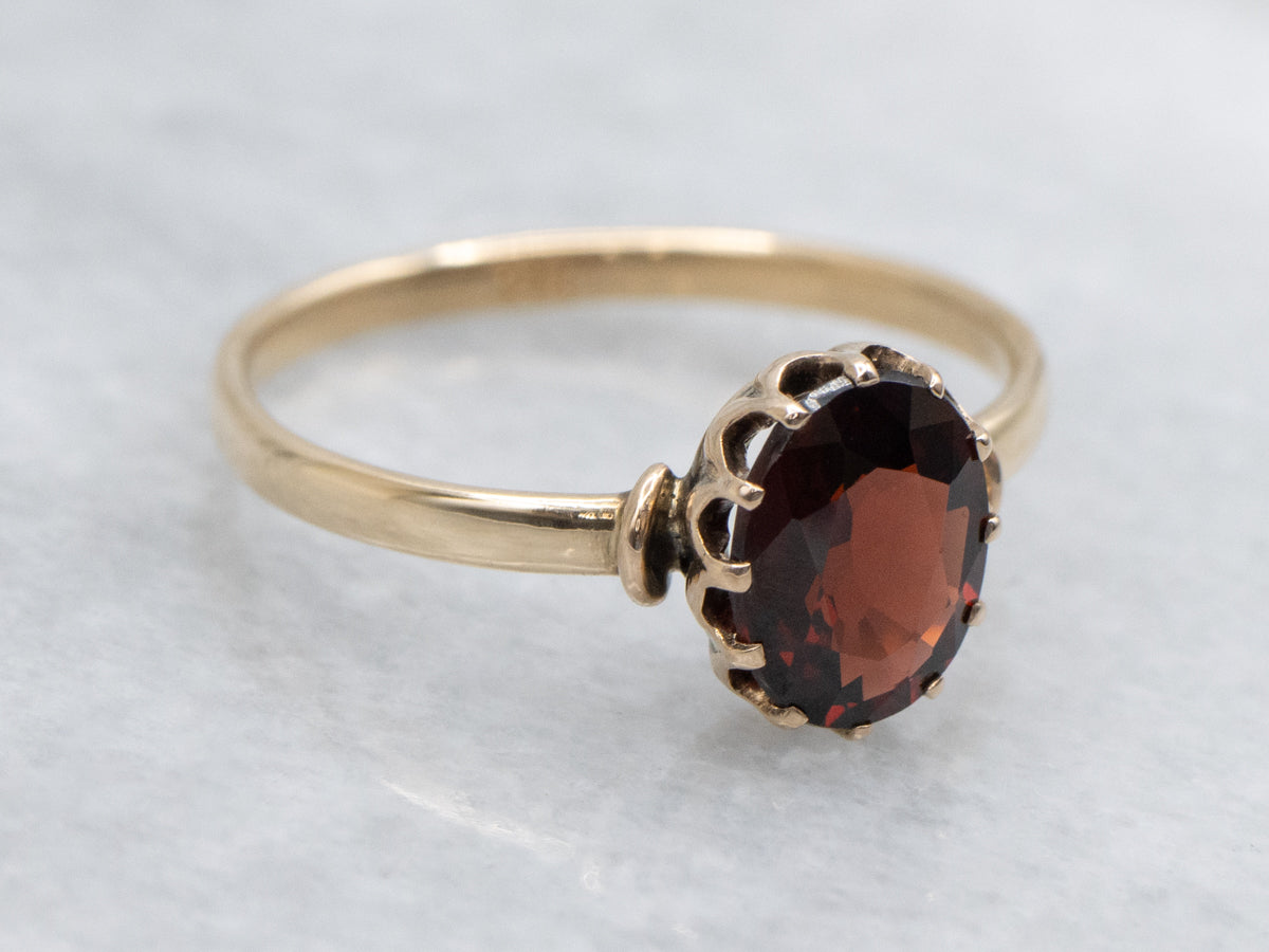 Vintage Oval-Cut Garnet Solitaire Ring