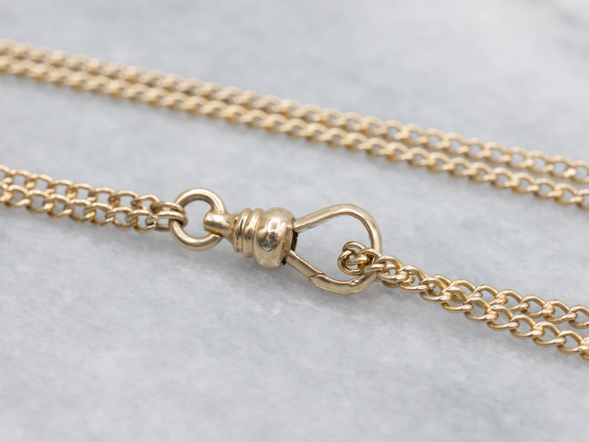 Antique Curb Link Lariat Chain with Seed Pearl Slide and Dog Clip Clasp