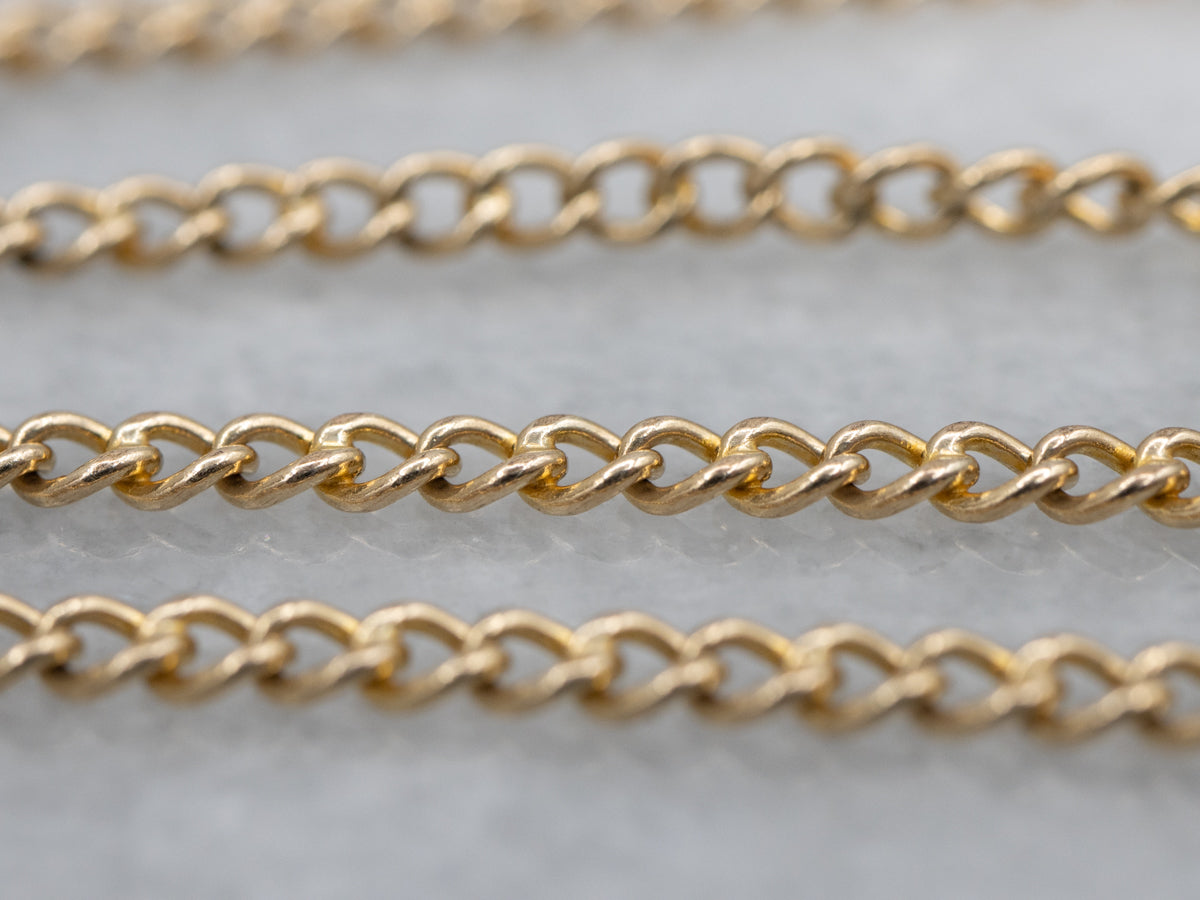 Antique Curb Link Lariat Chain with Seed Pearl Slide and Dog Clip Clasp