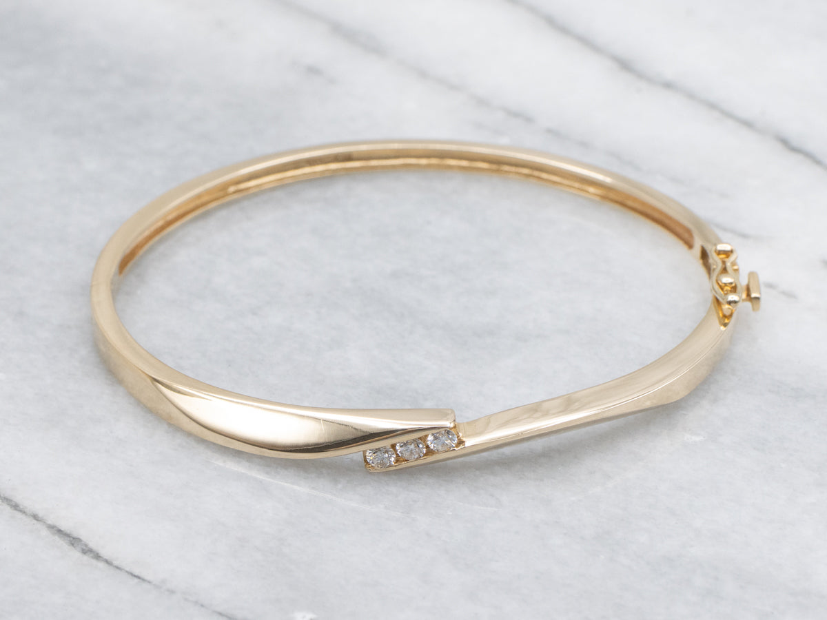 Minimalist Channel-Set Diamond Bypass Bangle Bracelet