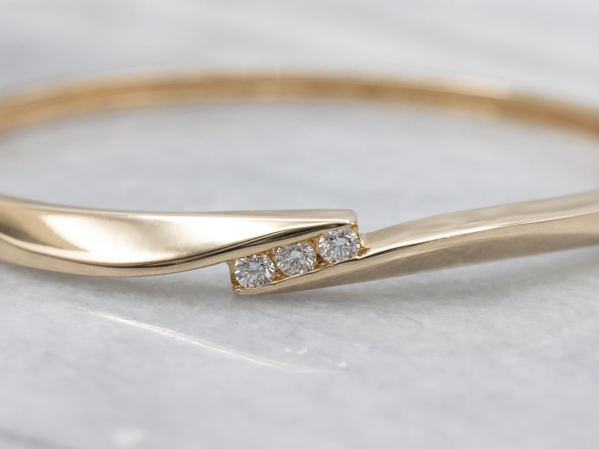 Minimalist Channel-Set Diamond Bypass Bangle Bracelet