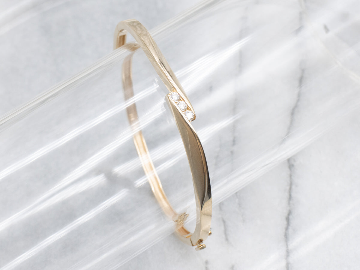 Minimalist Channel-Set Diamond Bypass Bangle Bracelet