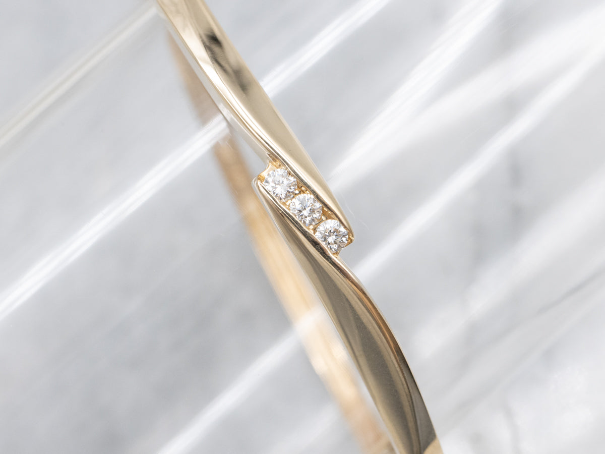 Minimalist Channel-Set Diamond Bypass Bangle Bracelet