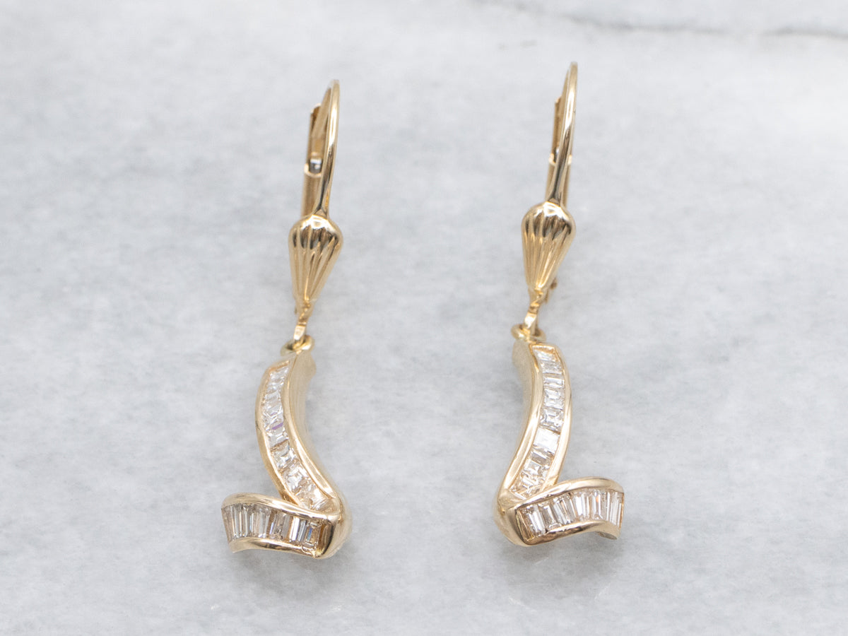 Twisting Mixed-Cut Diamond Gold Drop Earrings
