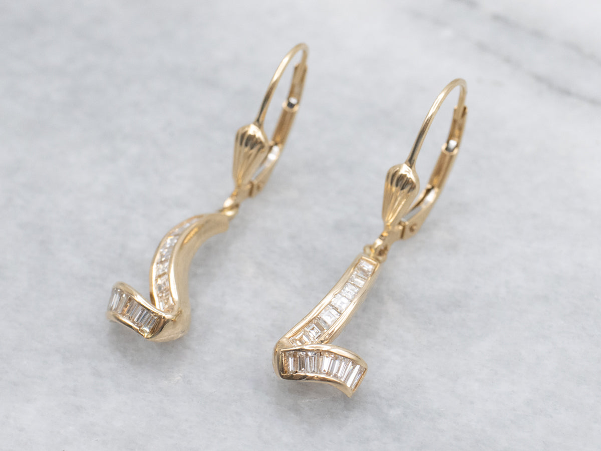 Twisting Mixed-Cut Diamond Gold Drop Earrings