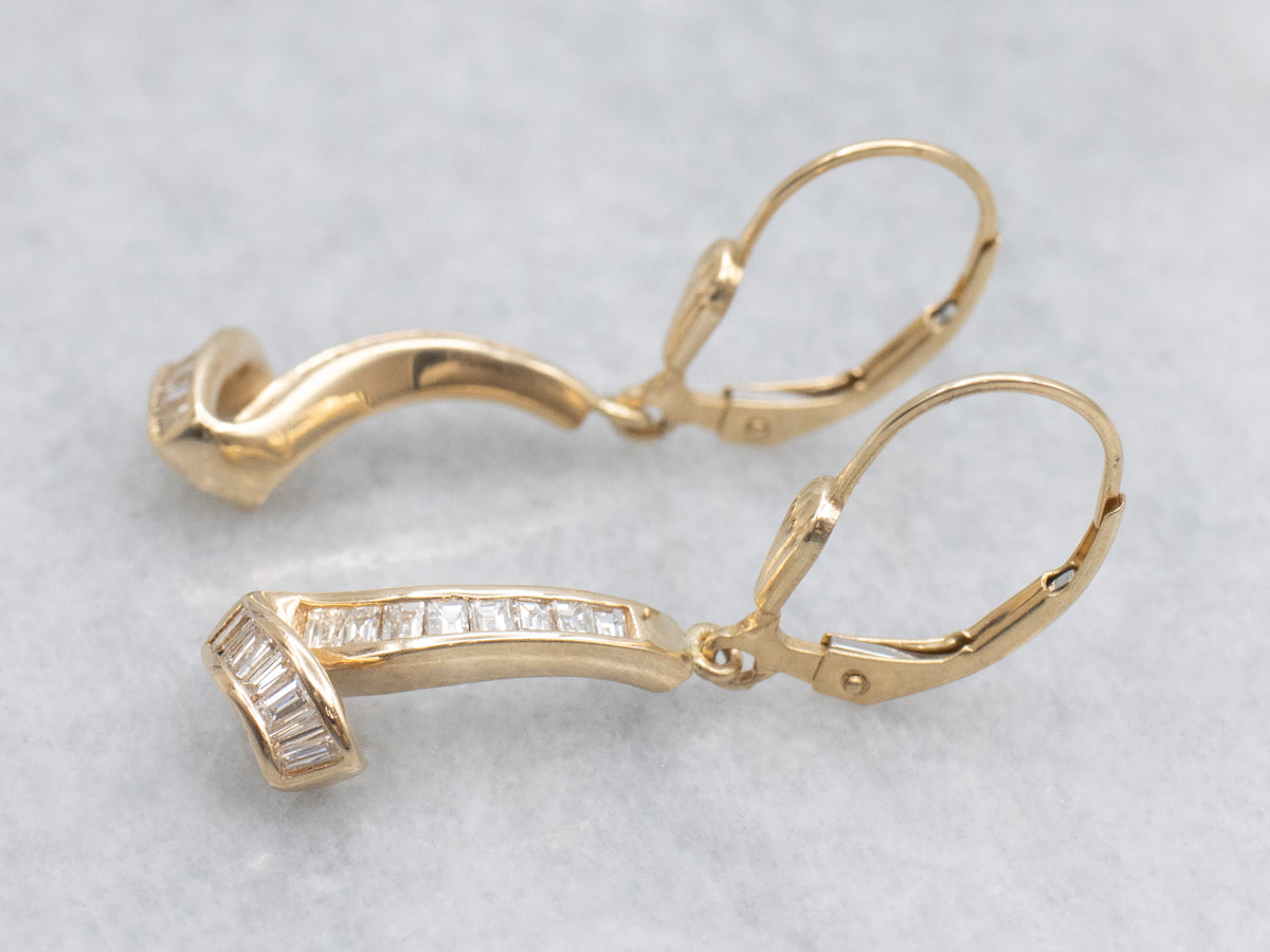 Twisting Mixed-Cut Diamond Gold Drop Earrings