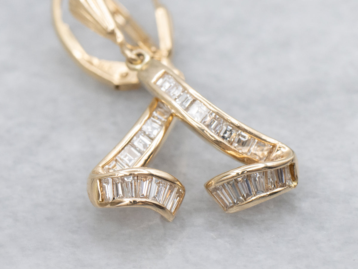 Twisting Mixed-Cut Diamond Gold Drop Earrings