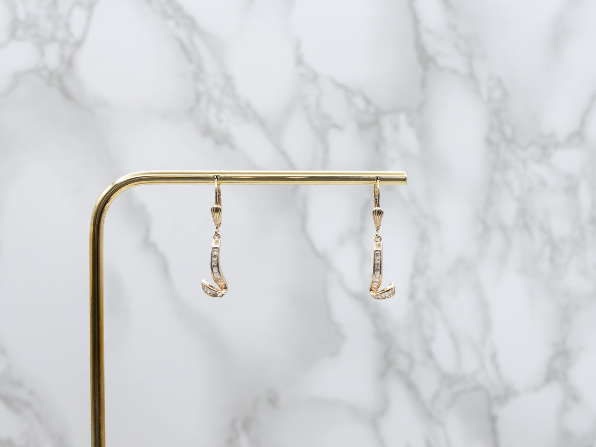 Twisting Mixed-Cut Diamond Gold Drop Earrings