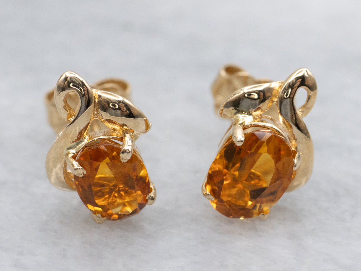 Twisting Gold Citrine Stud Earrings